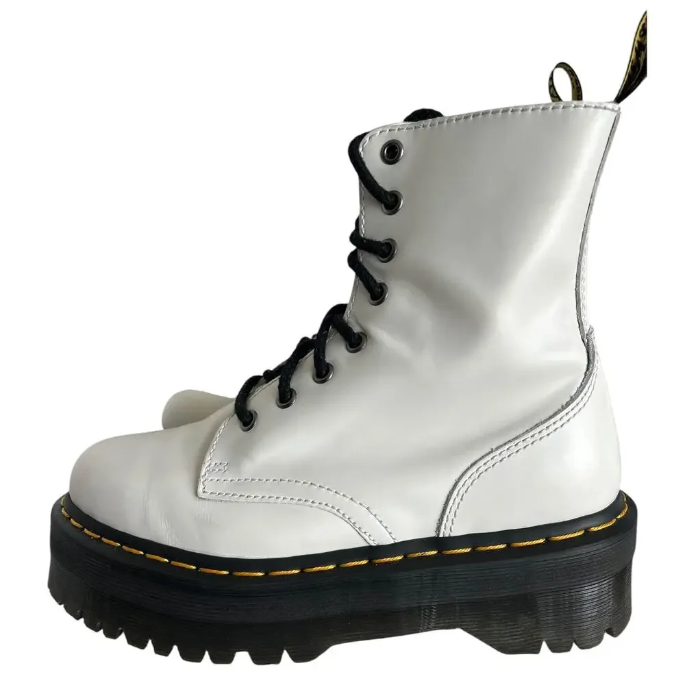 Dr. Martens Jadon White Leather Platform 8-Eye Boots Men US 6/Women 7